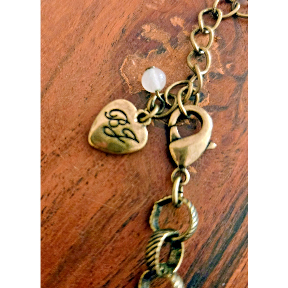 Vintage Betsey Johnson owl necklace with pearls crystals rose Bronze signed - Picture 6 of 13